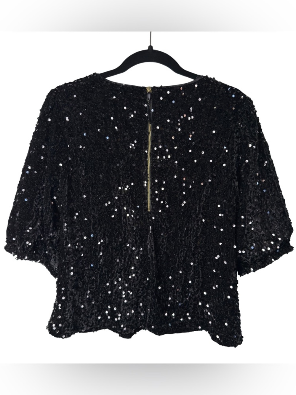 New Nanette Lepore Women’s Black Sequin Puff Sleeve Top XL - Picture 3 of 8